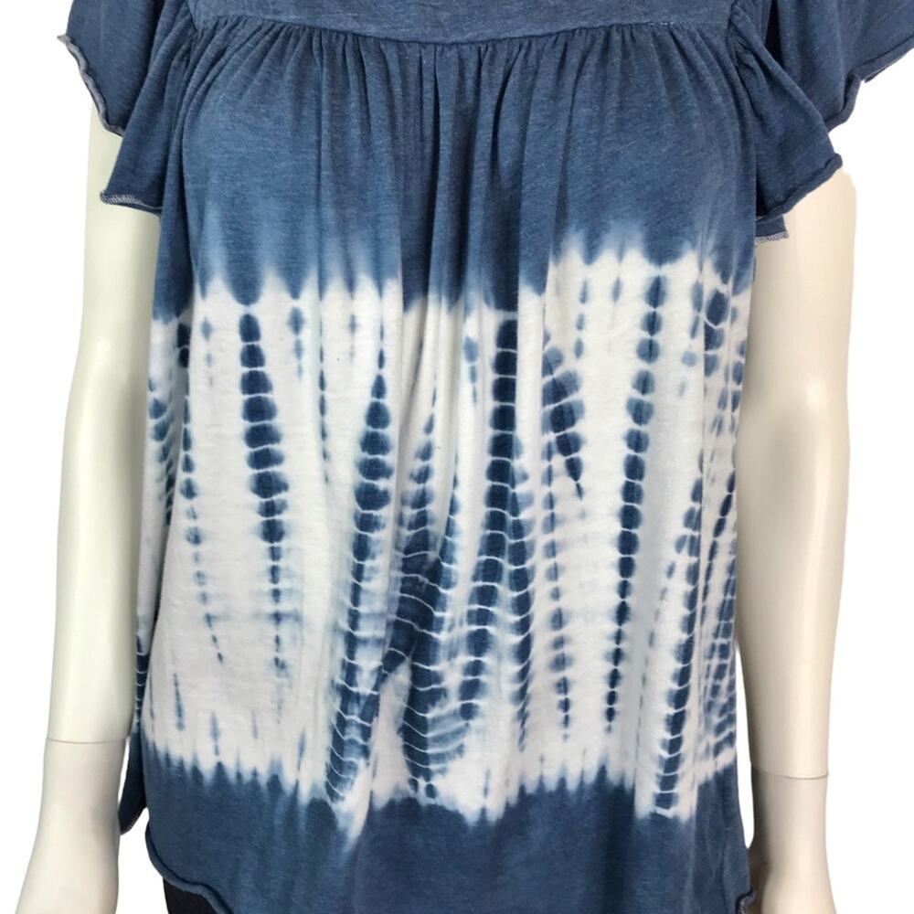 Chaser Blue & White Tie Dye Boho Tee Shirt Vintage Jersey Flutter Sleeves - Picture 4 of 7